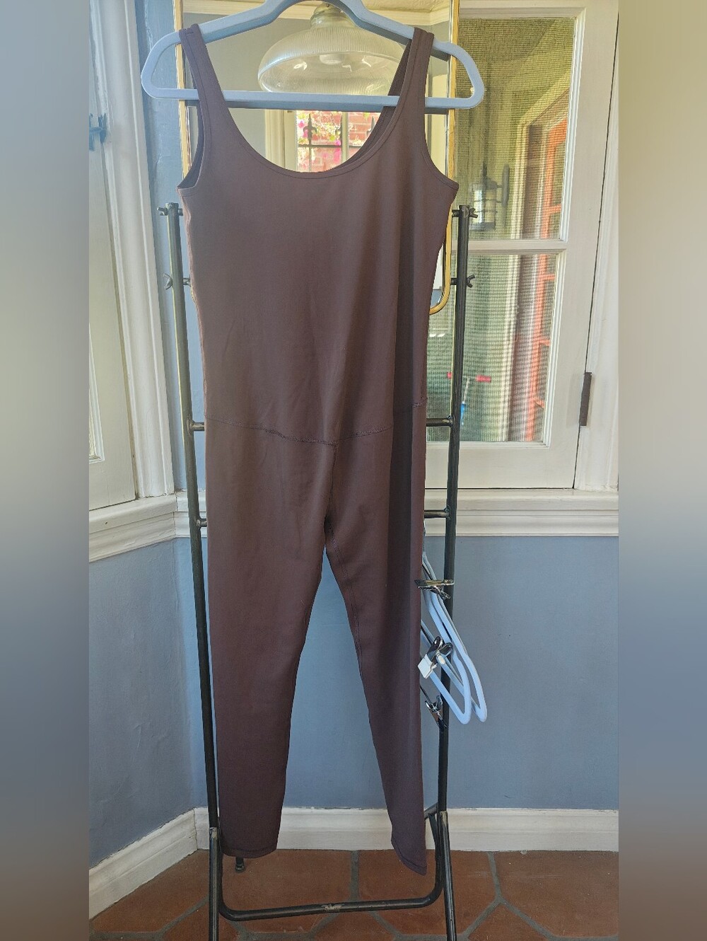 Women's Maternity Sleeveless Brown Onesie Jumpsuit, Small